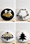 4-Piece Black White Gold Detailed Mery Christmas Themed Modern Round Pillow Throw Pillow Cover Set