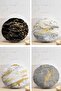 4-Piece Modern Round Pillow Throw Pillow Cover Set with Gold Detailed Abstract Drawing on Colorful Background