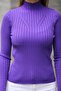 Women's Half Turtleneck Stripe Detail Solid Color Knitwear Blouse - 5