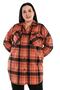 Plus Size Chest Flap Pocket Skirted Oval Cut Plaid Long Coral Jacket Shirt