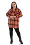 Plus Size Chest Flap Pocket Skirted Oval Cut Plaid Long Coral Jacket Shirt - 2