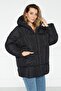 Women's Black Large Double Pocket Hooded Oversize Puffer Coat - 8