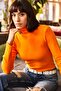 Women's Orange Turtleneck Hooded Camisole Sweater KZK-19000395 - 2