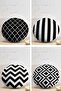 Set of 4 Black and White Geometric Shapes Round Pillow Throw Pillow Covers