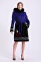معطف استراخان مع إكسسوارات ثعلب باللون الأزرق الداكن