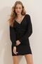 Women's Black Double Breasted Collar Bat Sleeve Waist Belted Camisole Dress ALC-X7623 - 5
