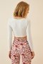 Women's White Gathered Sweetheart Neck Crop Knitted Blouse PG00045 - 3