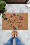 Welcome Green Pink Flowers Decorative Door Mat