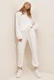 Women's White Crew Neck Elastic Waist and Leg Two Thread Basic Tracksuit Set ALC-507-669-001 - 5
