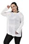 Plus Size Boat Neck White Blouse with Slit Detail on the Sides - 4