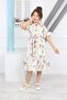 Girl's Belted Floral Patterned Dress - 4