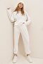 Women's White Crew Neck Elastic Waist and Leg Two Thread Basic Tracksuit Set ALC-507-669-001 - 4