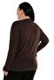 Plus Size Round Neck Bat Sleeve Skirt Wide Band Brown Blouse - 3