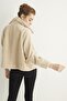 Women's Cream Double Pocket Zippered Plush Coat - 5