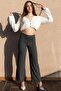 Women's Anthracite Knitted Wide Leg Viscose Corduroy Trousers - 2