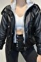 Gray Hooded Leather Jacket