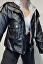 Gray Hooded Leather Jacket - 2
