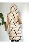 Women's Hooded, Side Pocket, Gathered Waist, Line Patterned Long Puffer Vest - 6
