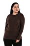 Plus Size Round Neck Bat Sleeve Skirt Wide Band Brown Blouse