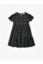 Girl's Black Floral Short Sleeve Crew Neck Dress