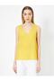 Women's Yellow V-Neck Relaxed Cut Basic Blouse 0YAK38866PW - 3
