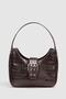 Women's Brown Buckle Crocodile Pattern Baguette Bag
