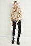 Women's Cream Double Pocket Zippered Plush Coat - 3