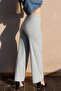 Women's Gray Knitted Wide Leg Viscose Ribbed Trousers - 2