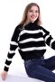 Women's Black Fisherman Striped Knitwear Sweater - 4