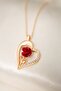 Women's Red Rose Detailed Heart Model Necklace - 4