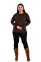 Plus Size Round Neck Bat Sleeve Skirt Wide Band Brown Blouse - 2