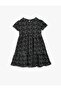 Girl's Black Floral Short Sleeve Crew Neck Dress - 2