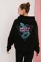 Women's Black Bored Printed Oversize Sweatshirt - 2