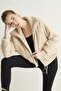 Women's Cream Double Pocket Zippered Plush Coat