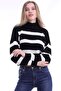 Women's Black Fisherman Striped Knitwear Sweater
