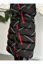 Women's Hooded, Side Pocket, Gathered Waist, Line Patterned Long Puffer Vest - 4