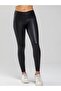 Women's Black Leather Look Stretchy Shiny Tights - 2
