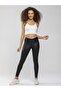 Women's Black Leather Look Stretchy Shiny Tights - 3