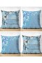 4-Piece Double Sided Suede Throw Pillow Cover Set with Branch and Flower Design on Blue Background