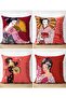 Double Sided Red Japanese Girls Designed 4-Piece Decorative Suede Throw Pillow Cover Set