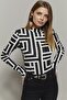 Women's Black-White Half Fisherman Patterned Blouse LPP1133-1