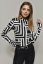 Women's Black-White Half Fisherman Patterned Blouse LPP1133-1 - 4