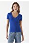 Women's V-Neck Navy Blue Basic T-Shirt - 2