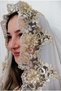 French Guipure Lace Mevlüt Shawl, Chiffon Shawl Scarf, 3D Mevlüt Cover (ecru Fabric, Gold Lace) - 2
