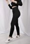 Women's Black Wide Belt Steel Knitted Tights - 2