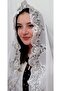 French Guipure Lace Mevlüt Shawl, Chiffon Shawl Scarf, 3D Mevlüt Cover (ecru Fabric, Silver Lace) - 2