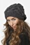 Women's Gray Basket Knitted Lined Knitwear Beret - 2