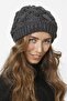 Women's Gray Basket Knitted Lined Knitwear Beret - 3