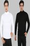 Men's Double Black and White Full Throated Sports Fisherman Plus Size Sweater - 2