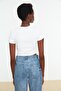 White 100% Cotton Rib Detailed Fitted Crew Neck Knitted Blouse TWOSS21BZ2050 - 5